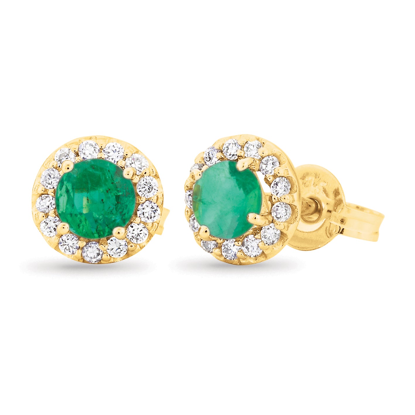 9ct Yellow Gold Emerald & Diamond Earrings