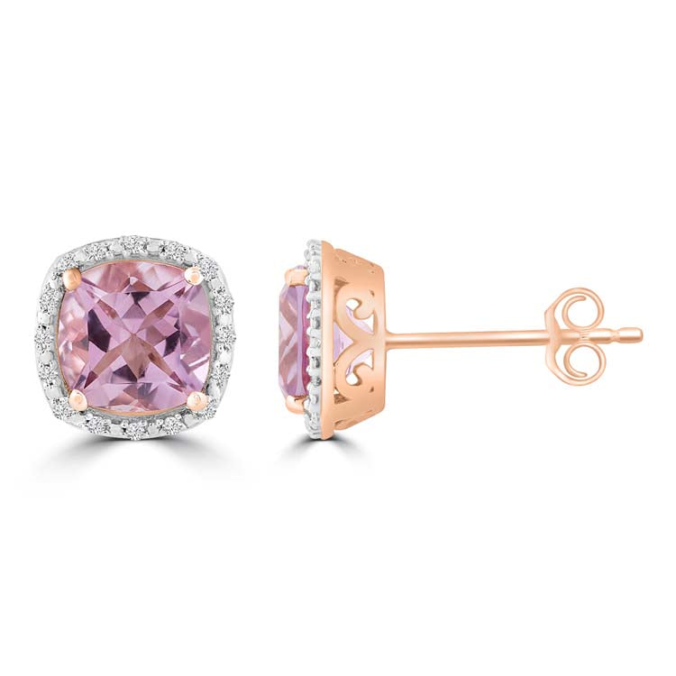 9ct Rose Gold Amethyst & Diamond Stud Earrings