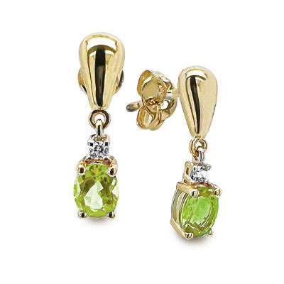 9ct Yellow Gold Peridot & Diamond Drop Earrings