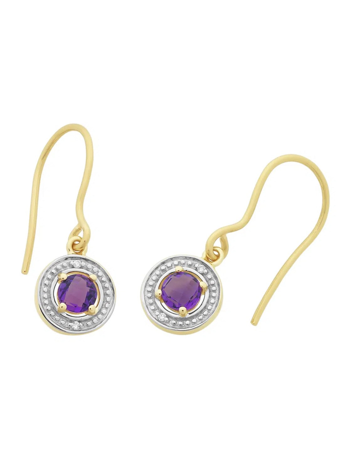 9ct Yellow Gold Amethyst & Diamond Earrings