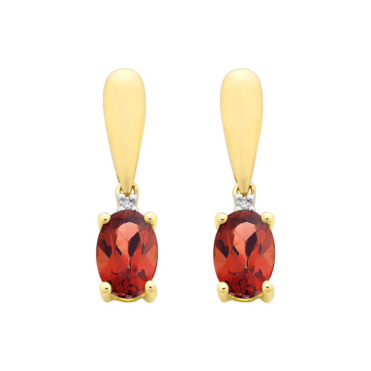 9ct Yellow Gold Garnet & Diamond Earrings
