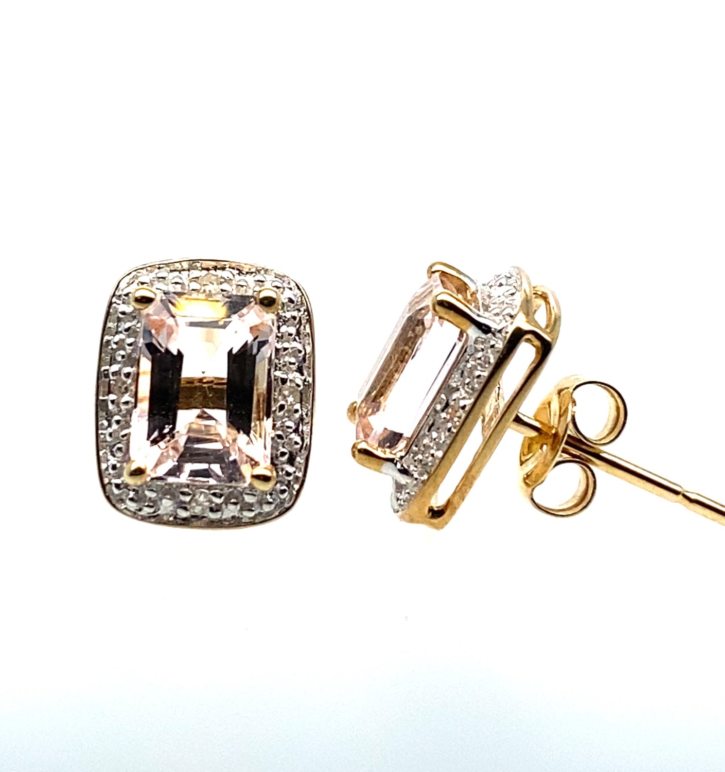 9ct Yellow Gold Morganite & Diamond Stud Earrings