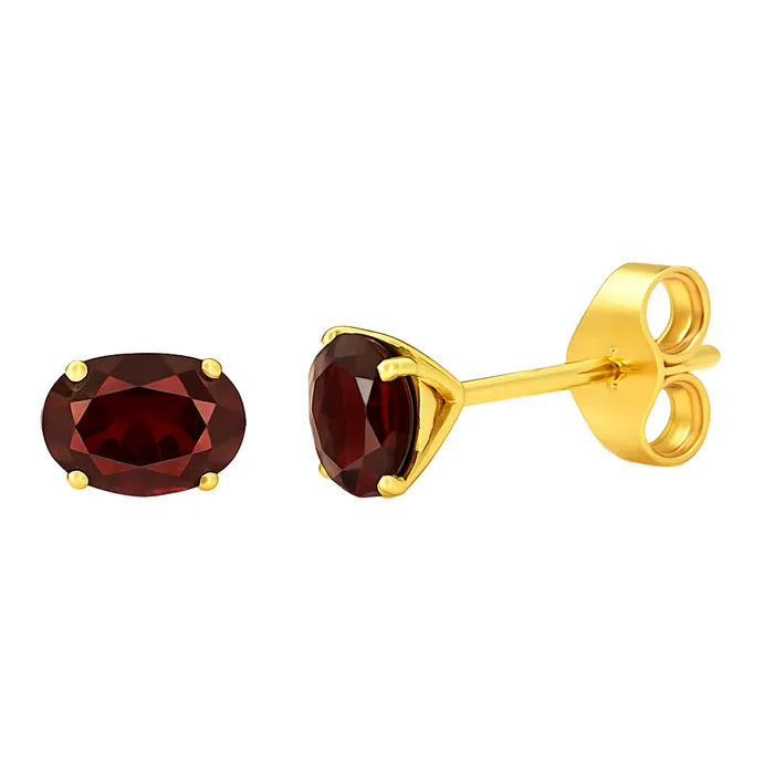 9ct Yellow Gold Garnet Studs
