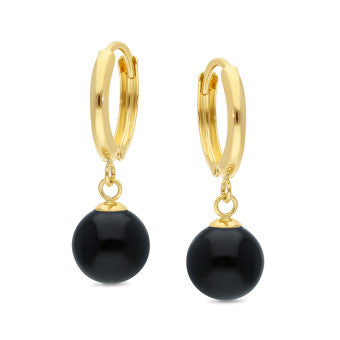 9ct Yellow Gold Onyx Ball Hoops