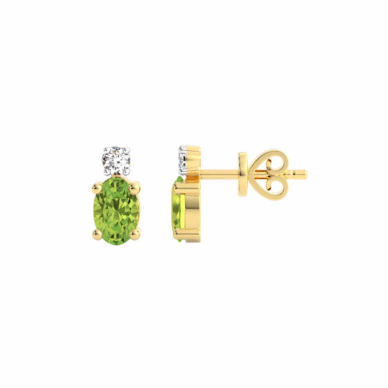 9ct Yellow Gold Peridot and Diamond Stud Earrings