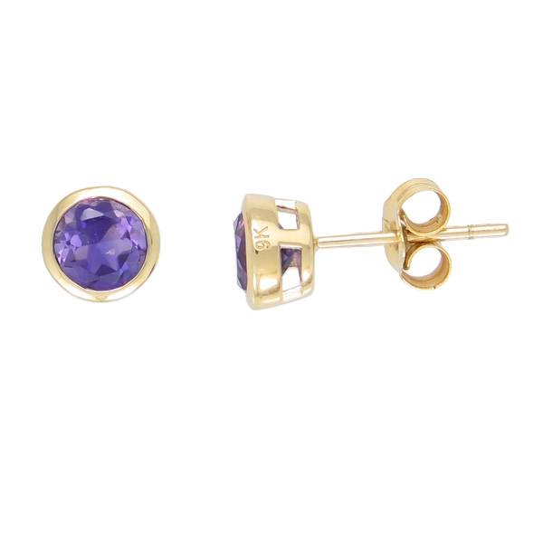 9ct Yellow Gold Amethyst Stud Earrings