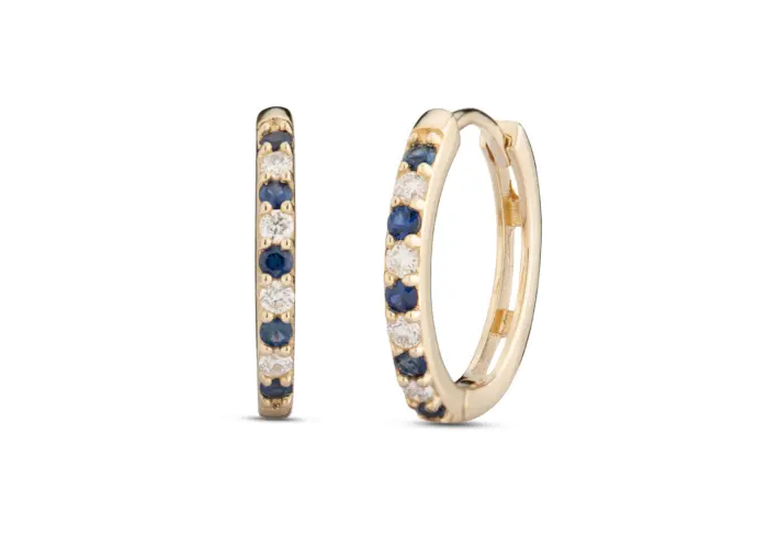 9ct Yellow Gold Sapphire and Diamond Huggie Earrings