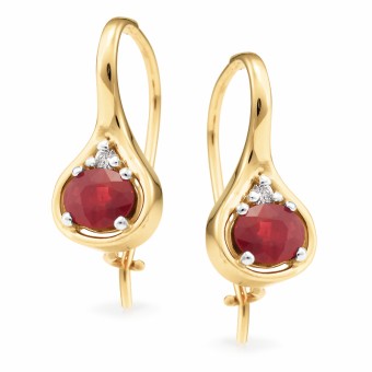 9ct Yellow Gold Ruby & Diamond Earrings