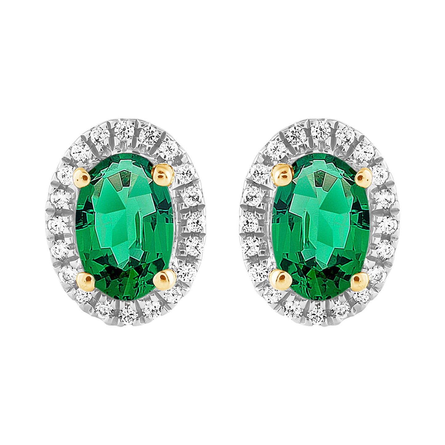 9ct Yellow Gold Emerald & Diamond Earrings