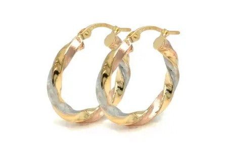 9ct Three Tone Twist Hoops