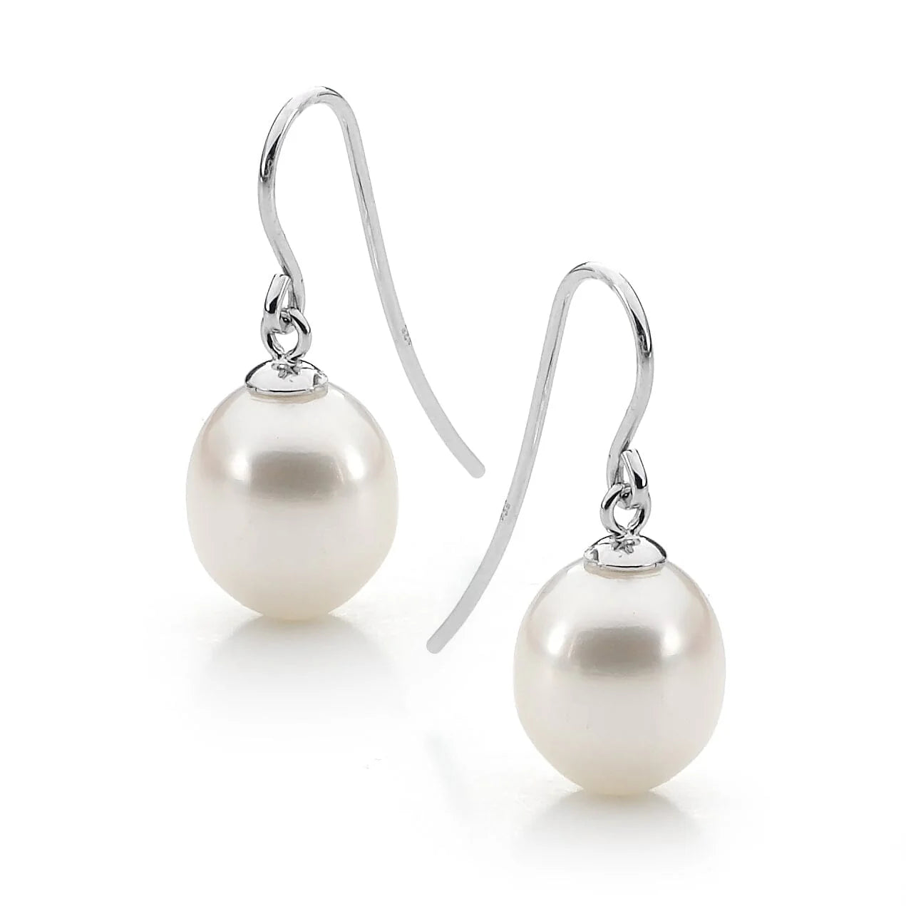 Sterling Silver White Freshwater Pearl Shepard Hook Earrings | 7.5-8mm