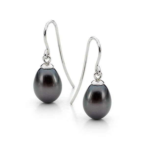 Sterling Silver Black Pearl Shepard Hook Earrings