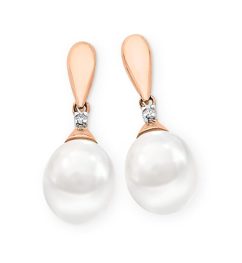 9ct Rose Gold Diamond & Pearl Earrings