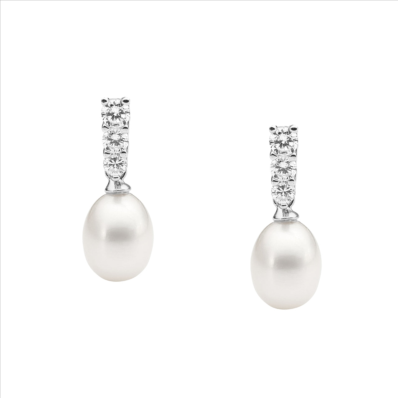 Sterling Silver Cubic Zirconia and Freshwater Pearl Stud Drops