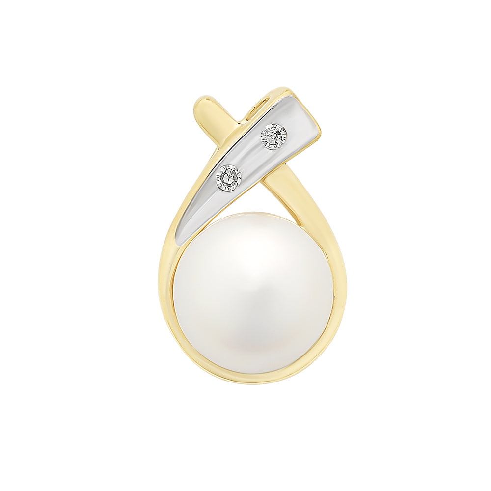 9ct YG Diamond & FW Pearl Pendant