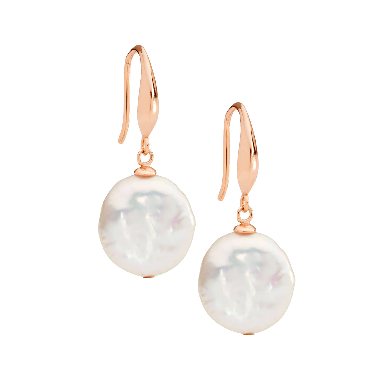 Sterling Silver Rose Gold Plated Freshwater Coin Pearl Drop Earrings