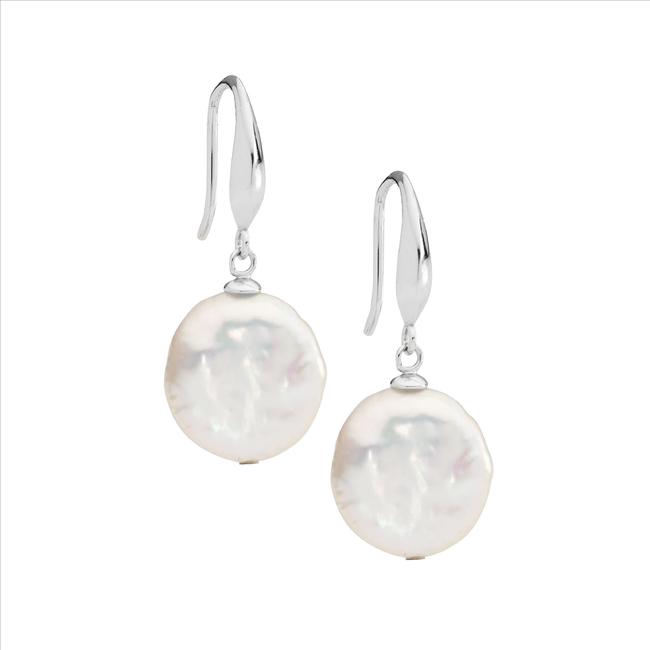 Sterling Silver Freshwater 12mm Coin Pearl Earrings, Shp Hook