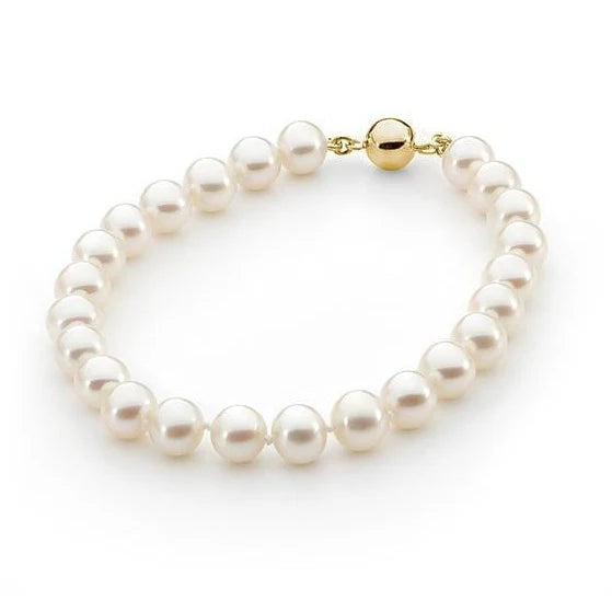 9ct Yellow Gold White Round Pearl Bracelet