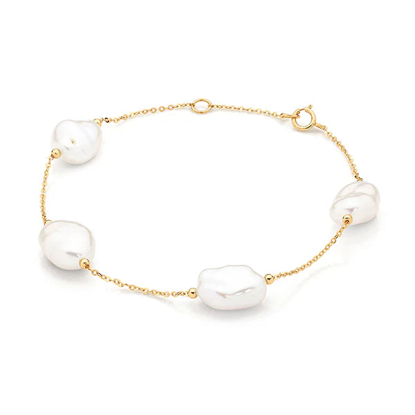 14ct Yellow Gold Keshi Pearl & Chain Bracelet