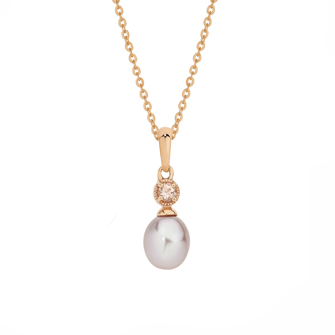 9ct Rose Gold Lavender Freshwater Pearl & Morganite Pendant