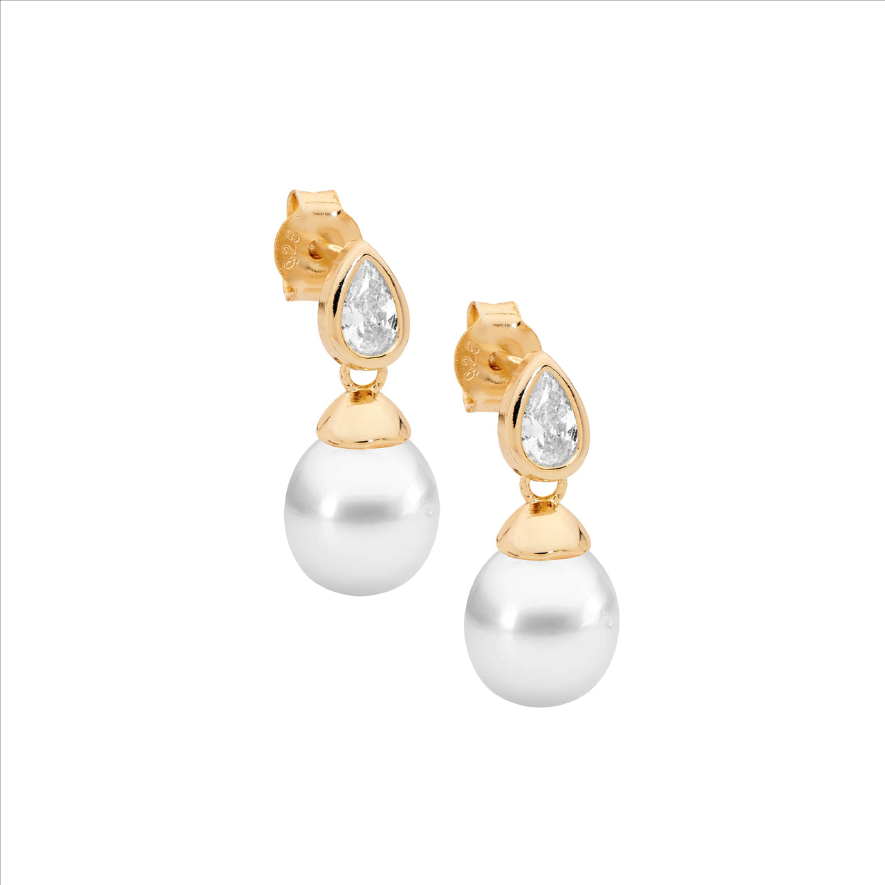 Sterling Silver Gold Plated Fresh Water Pearl Drop Earrings