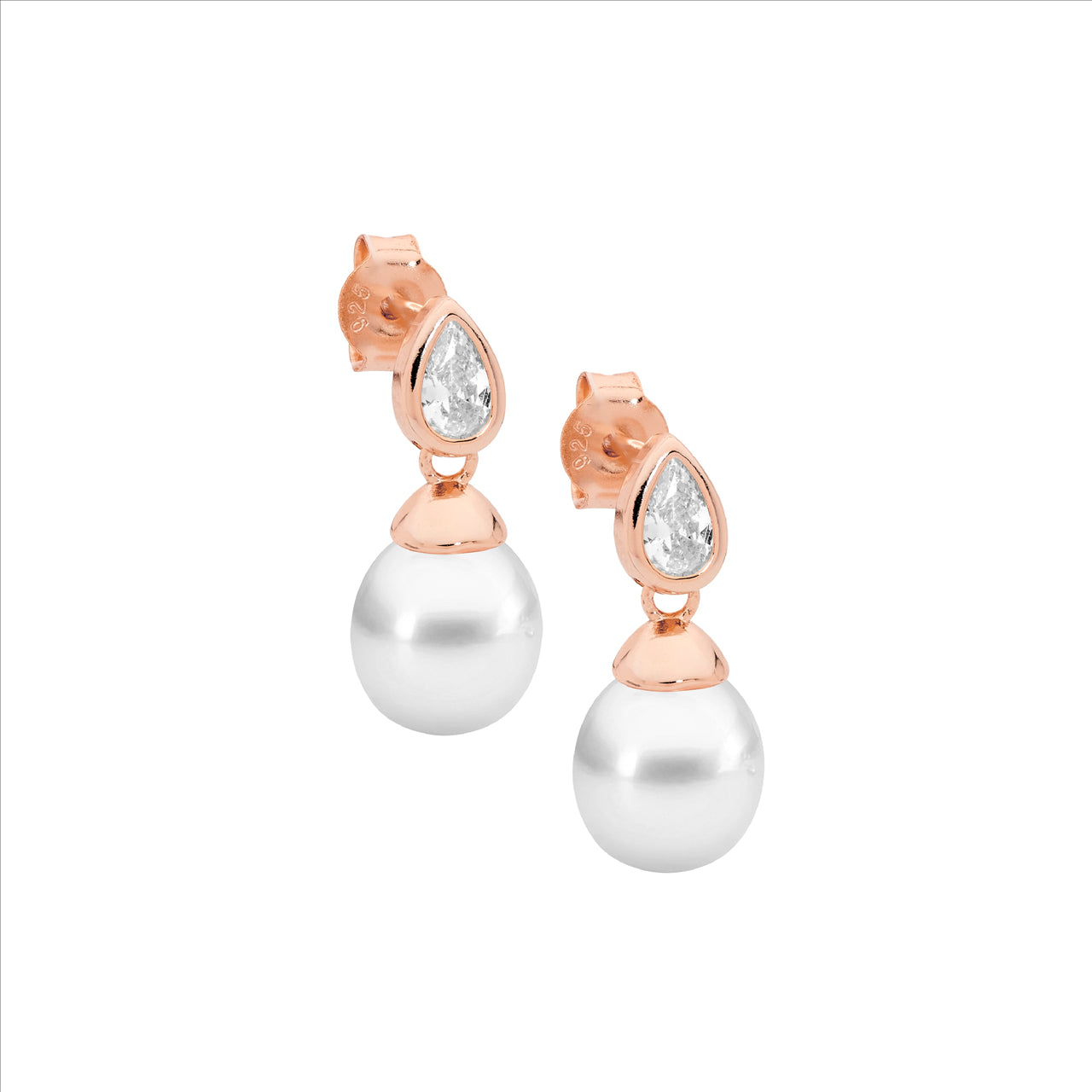 Sterling Silver Rose Gold Plated Fresh Water Pearl Drop Earrings