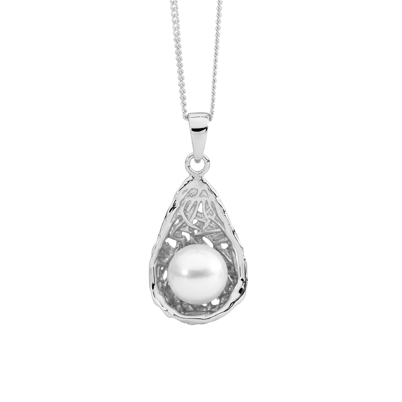 Sterling Silver Pearl in Weave Basket Pendant