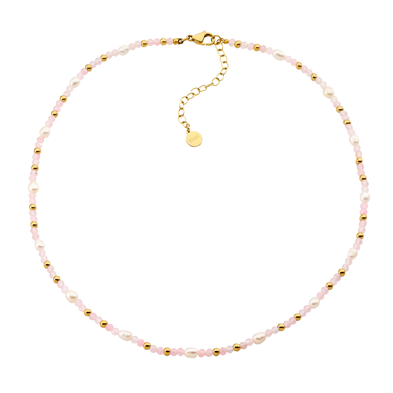 Stainless Steel Rose Quartz & Pearl Necklace