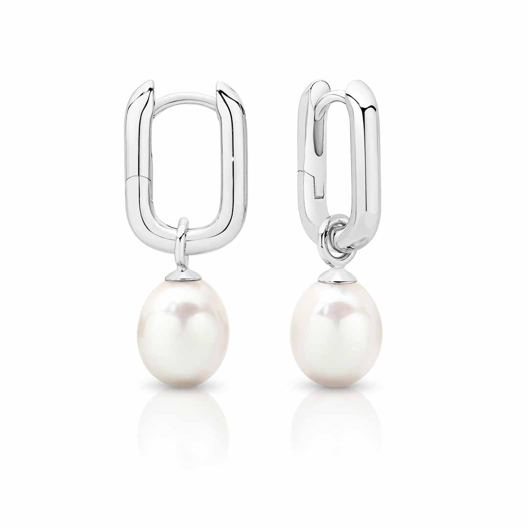 Sterling Silver Pearl Drop Huggies