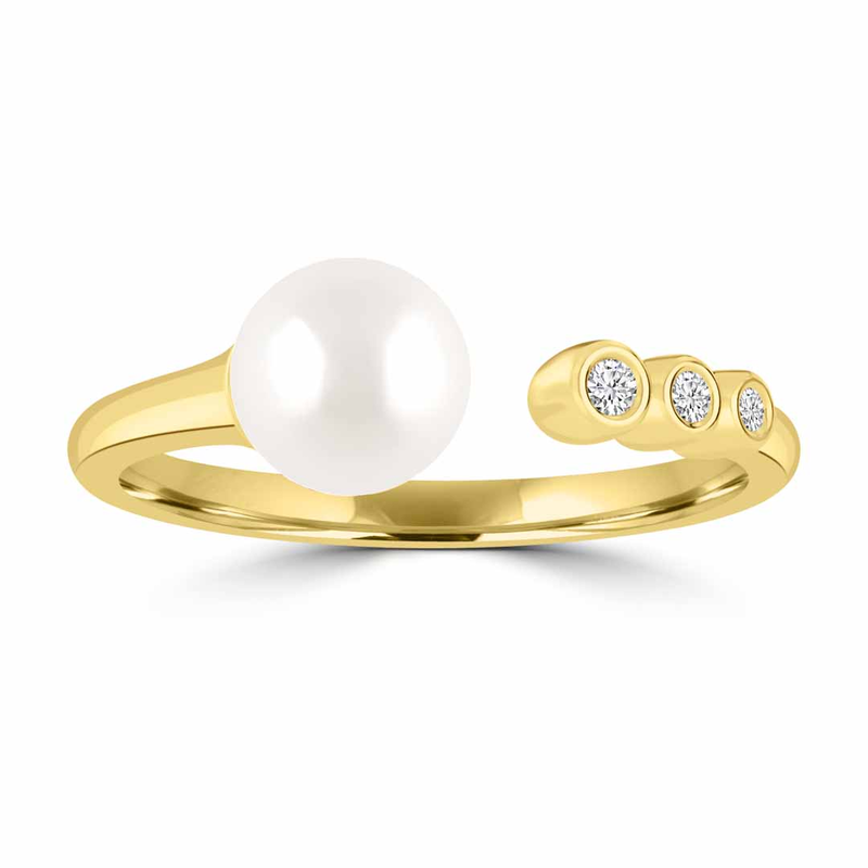 9ct Yellow Gold Pearl Open Ring w/ Lab Grown Diamonds | 0.04ct F VS