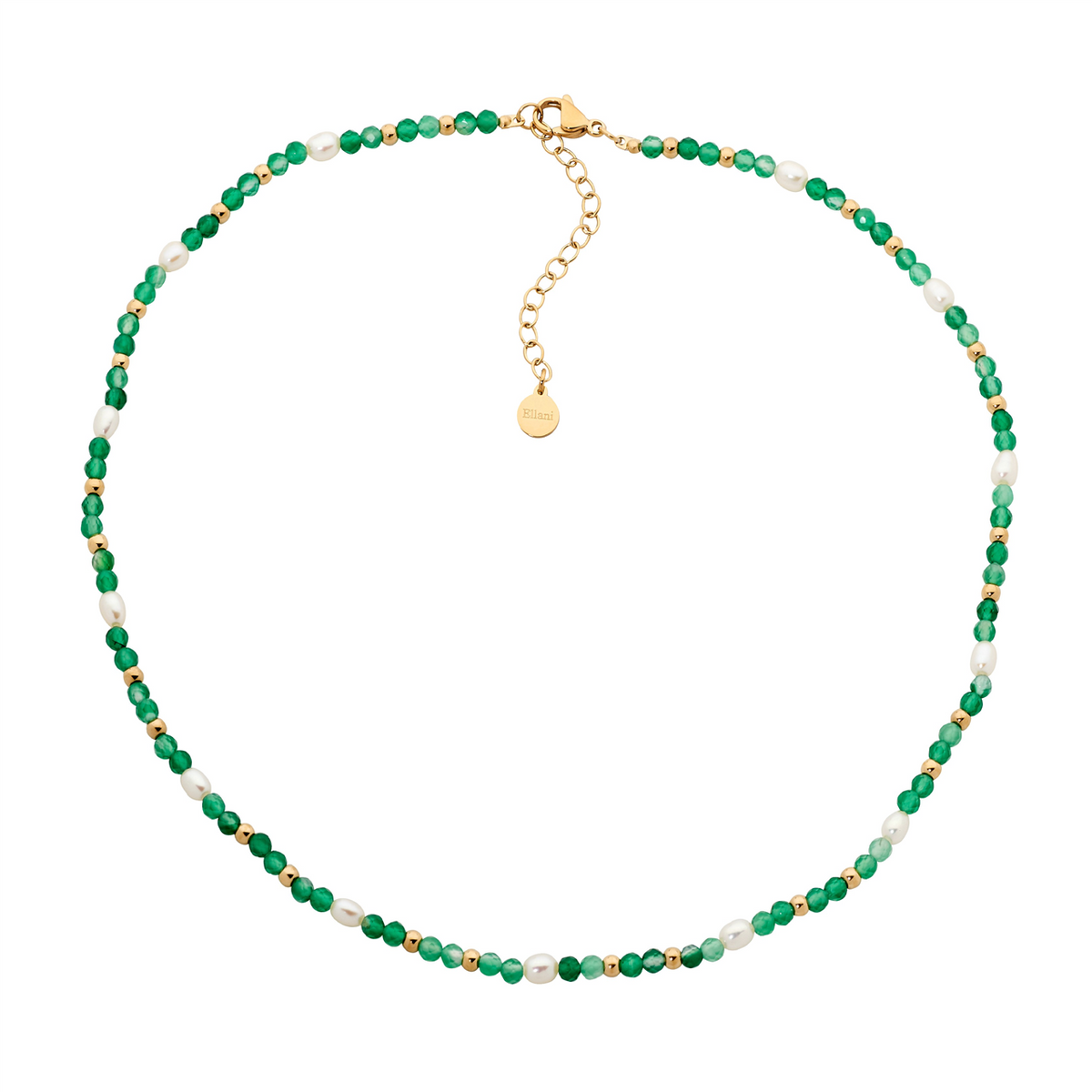 Stainless Steel Aventurine & Freshwater Pearl Necklace | Gold IP Plating
