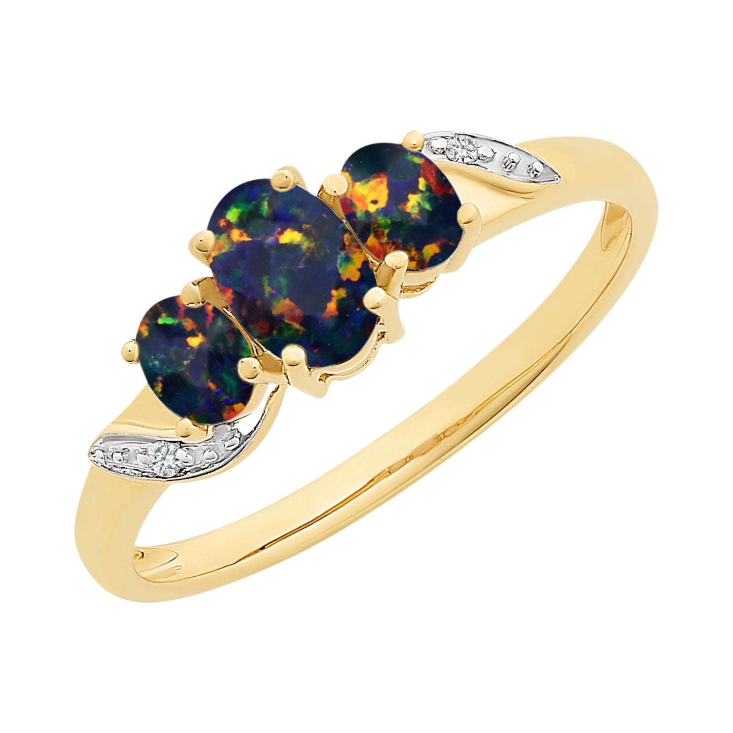 9ct Yellow Gold Lab Grown Opal & Diamond Ring