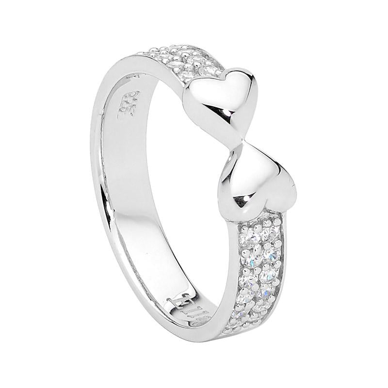 Sterling Silver Double Heart Cubic Zirconia Ring