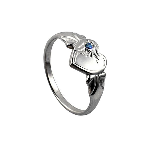 Sterling Silver Single Heart Stone Set Signet Ring