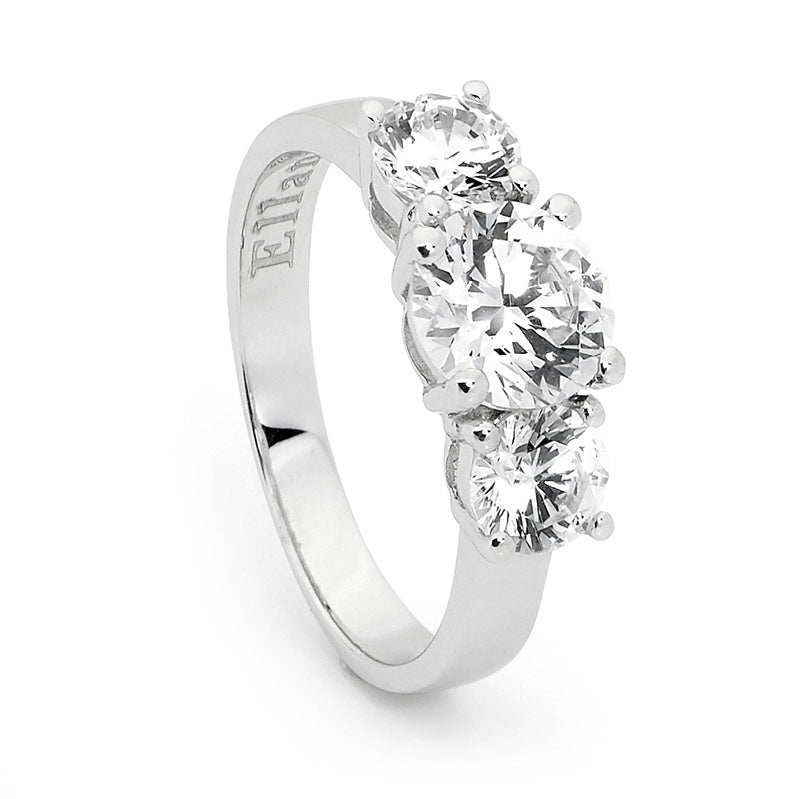 Sterling Silver 3 stone White CZ Claw set ring