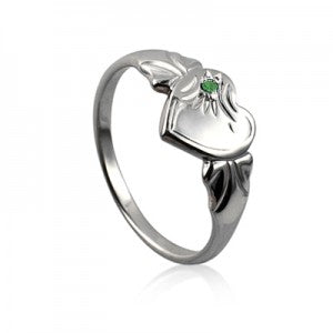Sterling Silver Single Heart May Birthstone Signet ring