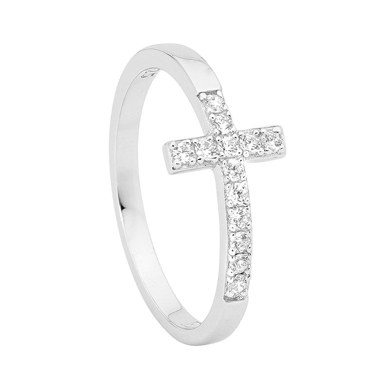 Sterling Silver Cubic Zirconia Cross Ring