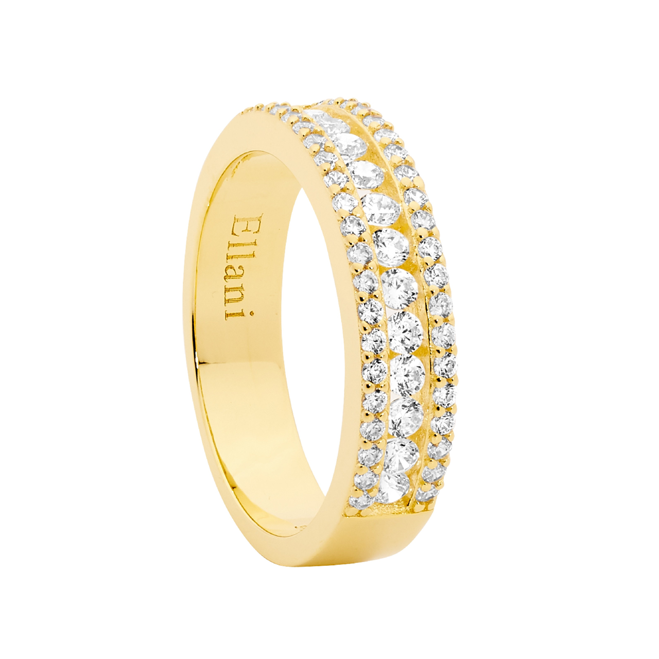 Stg Silver CZ ring, Gold Plated, with Channel set centre row