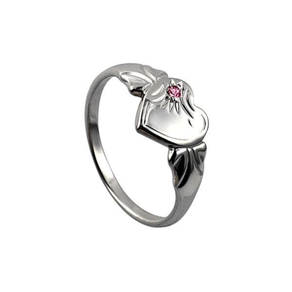 Sterling Silver Single Heart October Birthstone Signet ring