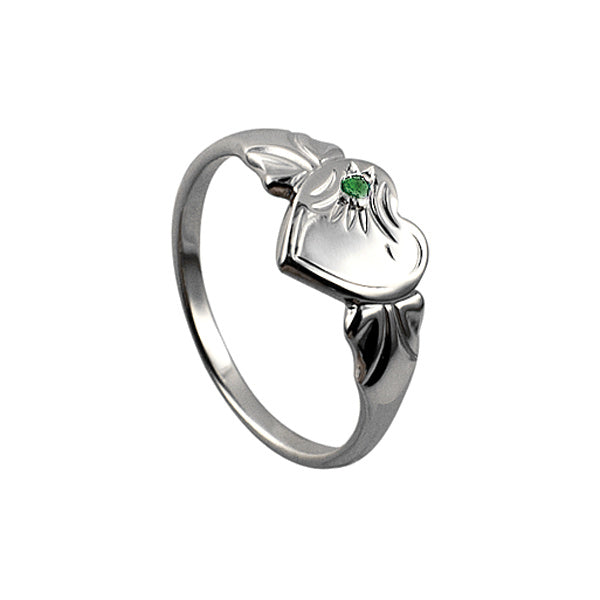 Sterling Silver Single Heart May Birthstone Signet ring