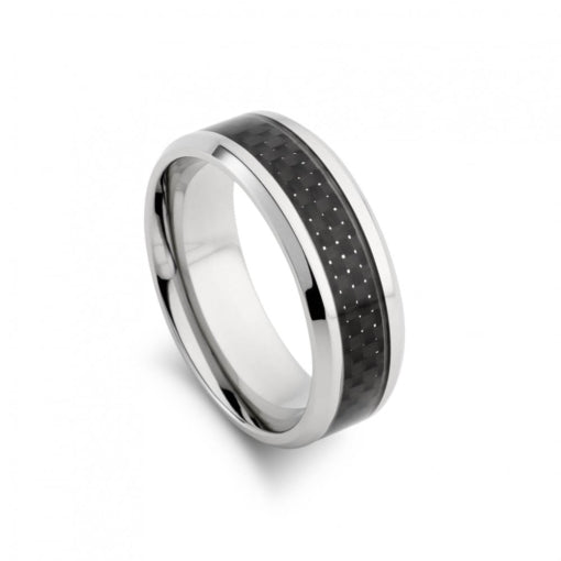 Stainless Steel Gents Carbon Fibre Ring