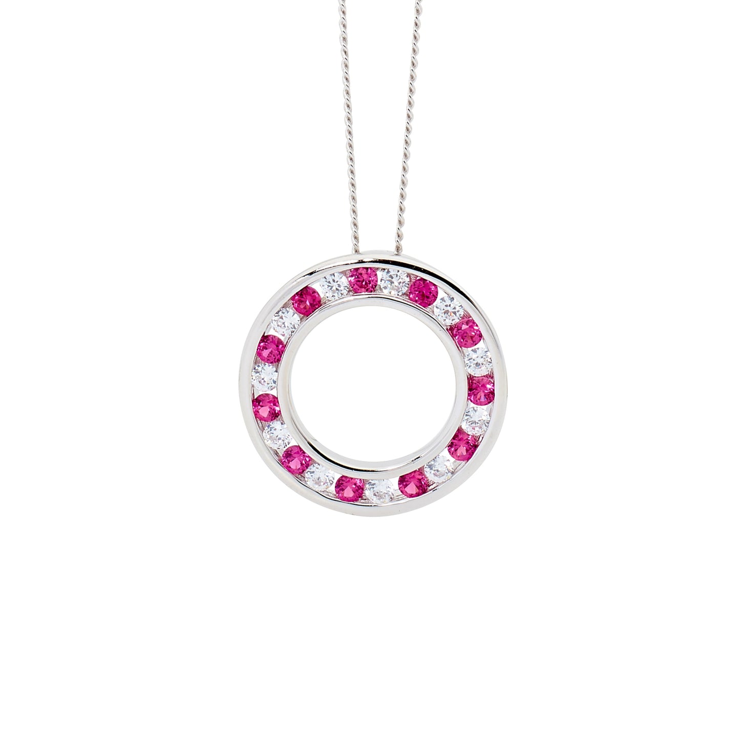 Sterling Silver Cubic Zirconia Channel Set Circle Penant