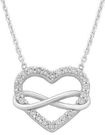 Sterling Silver Cubic Zirconia Heart & Infiinity Pendant with a Sterling Silver chain