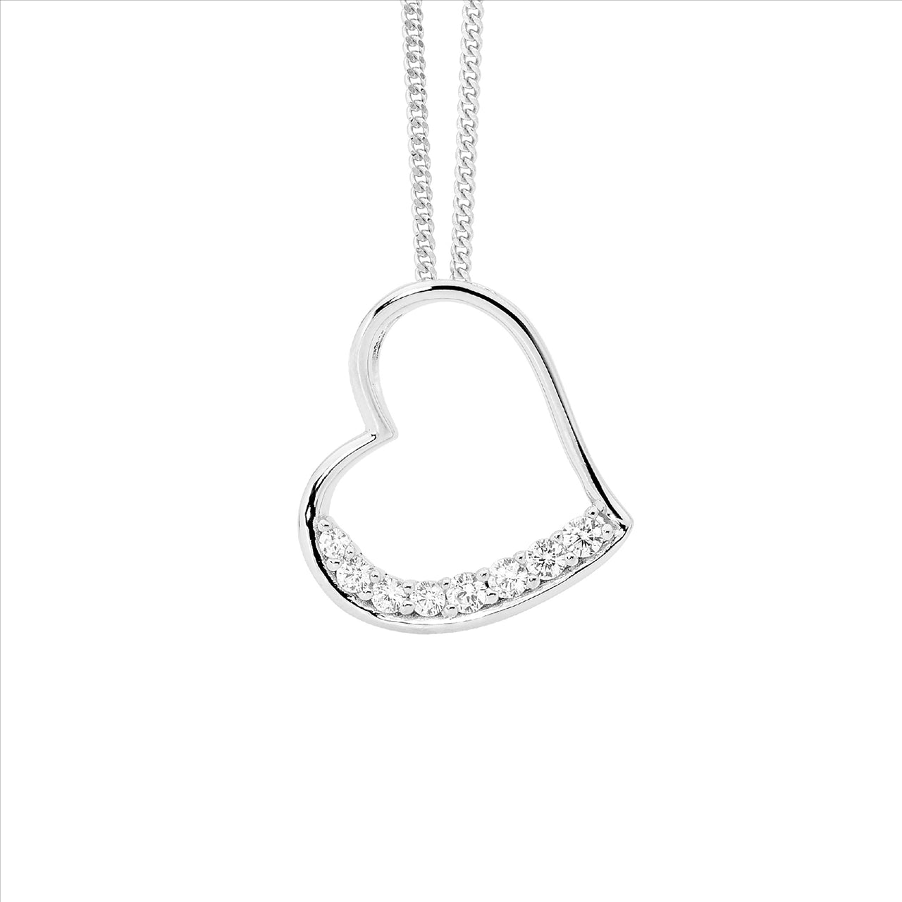 Sterling Silver Cubic Zirconia Set Heart Pendant