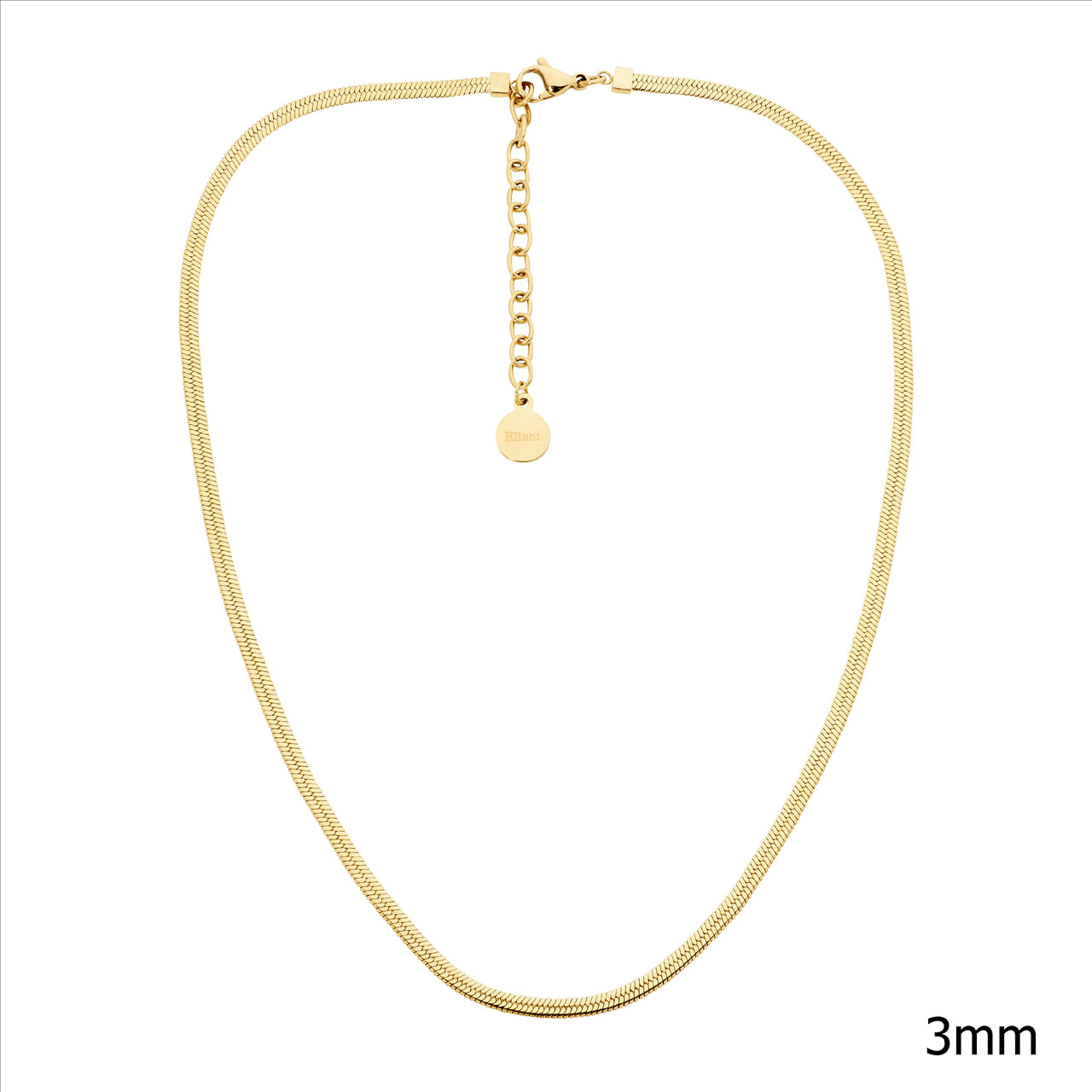Stainless steel 3mm herringbone chain, 40+5cm w/gold IP plating