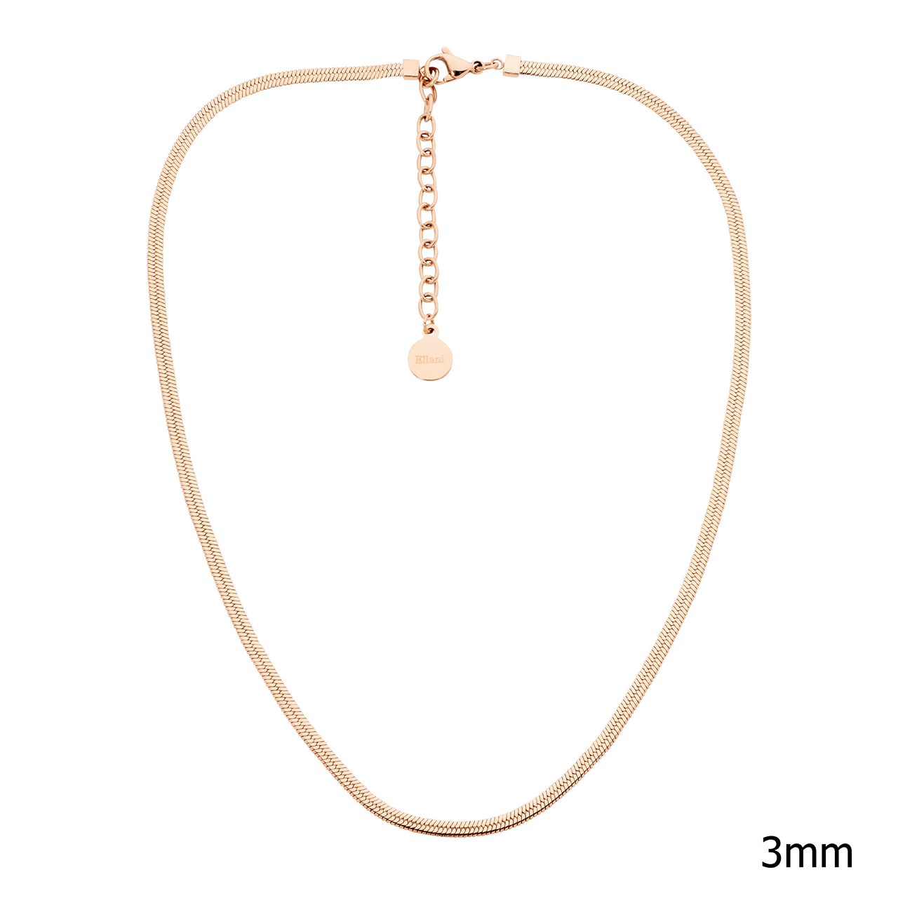 Stainless steel 3mm herringbone chain, 40+5cm w/rose gold IP plating