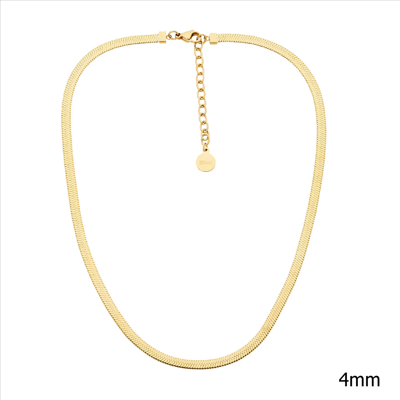 Stainless steel 4mm herringbone chain, 40+5cm w/gold IP plating