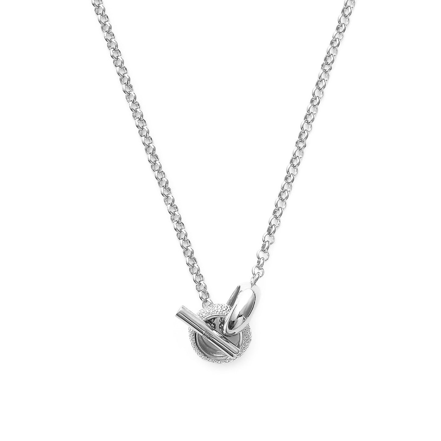 Sterling Silver Belcher Double Ring CZ Set Fob Slide Chain 45cm
