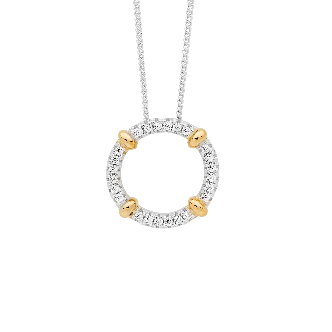 Sterling Silver Cubic Zirconia Circle Pendant w/ 4x Gold Plated Bands