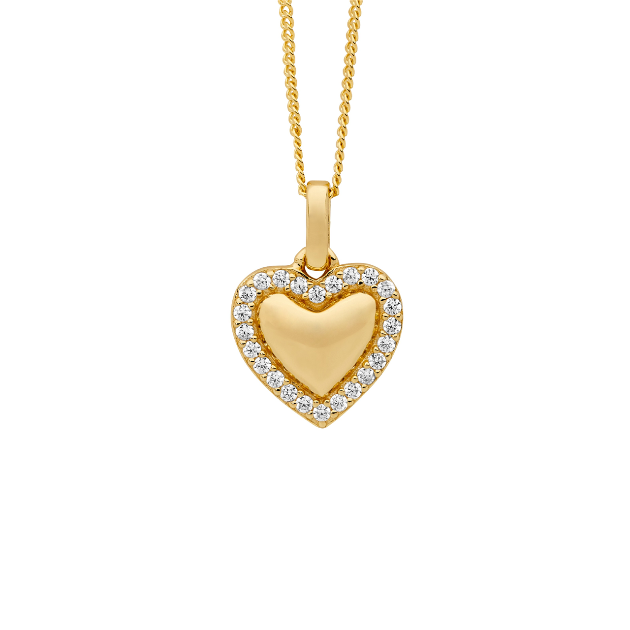 Sterling Silver Heart Pendant with Cubic Zirconia Surround | Gold Plating